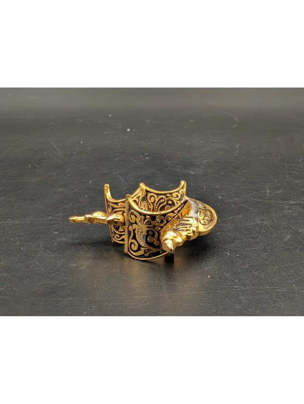 Vintage Toledo Damascene Galleon Ship Brooch Pin Spain Gold Silver Tone Black